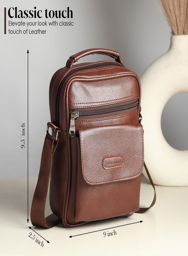 SAMTROH Vegan Leather Small Sling Bag for Men | Chest Slinger Bag | Crossbody Bag| Side Bag Men | Mini Leather Slings | Corporate Gift Item | Passport Sling. (Brown) - Image 4